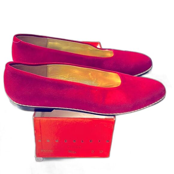 Anne Klein Shoes - Anne Klein Suede Flats Red Gold Trim Size 9 Genuine Leather Made in Italy